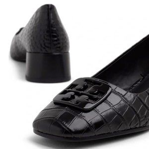 Tory Burch Georgia Croco Embossed Medallion Ballerina Leather Pumps Sz. 6.5